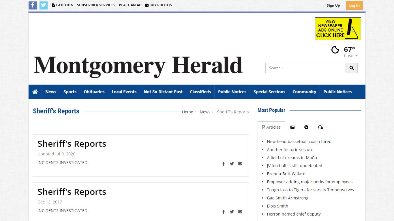 Sheriff's Reports | montgomeryherald.com